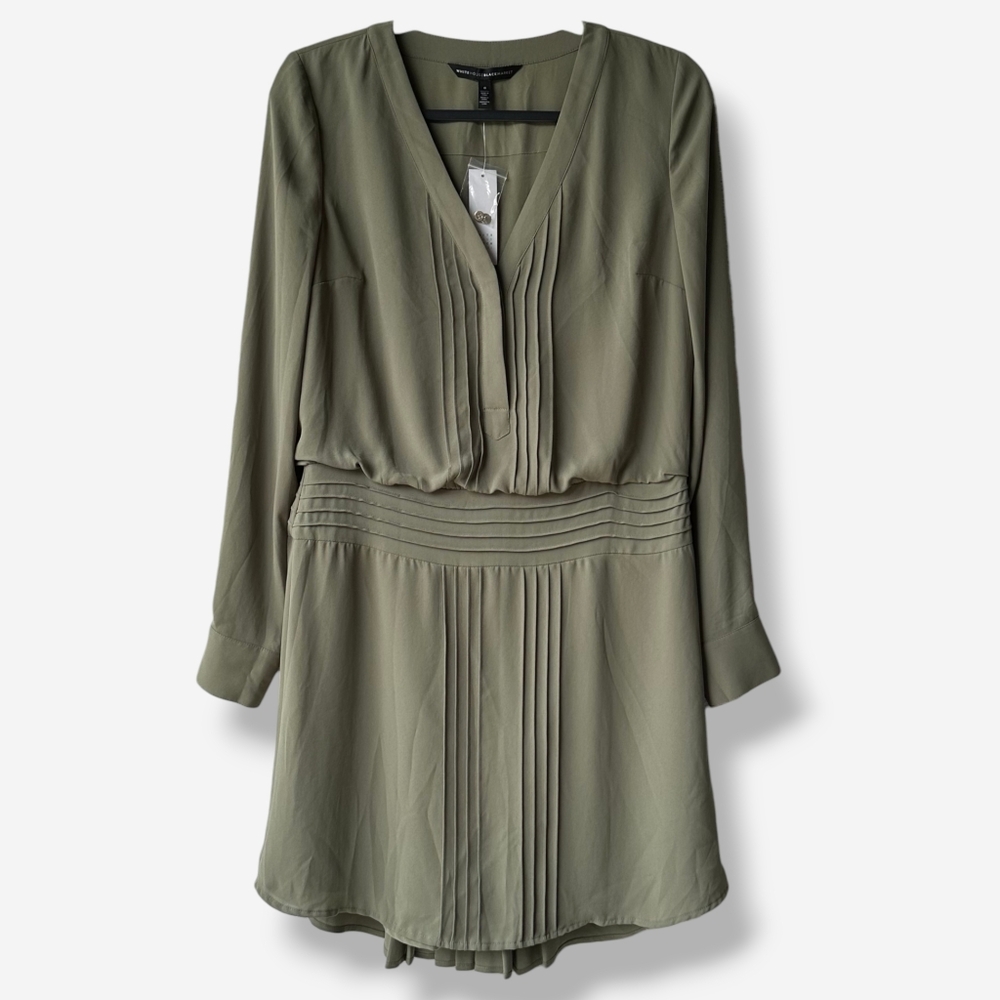 Military Green Gray Long Sleeves Dress 6 White House Black Market NWT